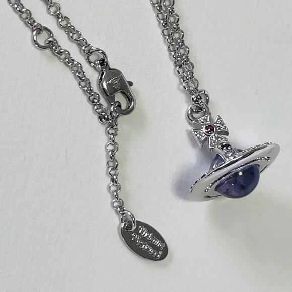 New Vivienne Saturn Westwood Long Gradient violet Orb Chain Necklace Charm - Picture 2 of 4